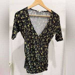 Boden Black and Yellow Floral Top